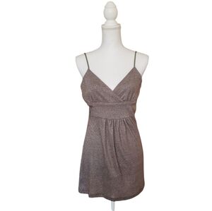 Urban Behavior L Y2K Brown BabyDoll Tank Top Pleated Neckline Metalalic Festival
